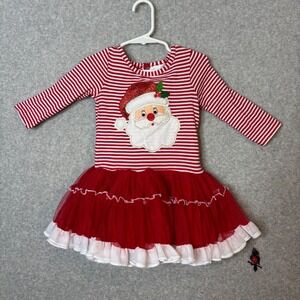 Emily Rose Toddler Girls 2T Dress Red Stripe Santa Long Sleeve Tulle Christmas